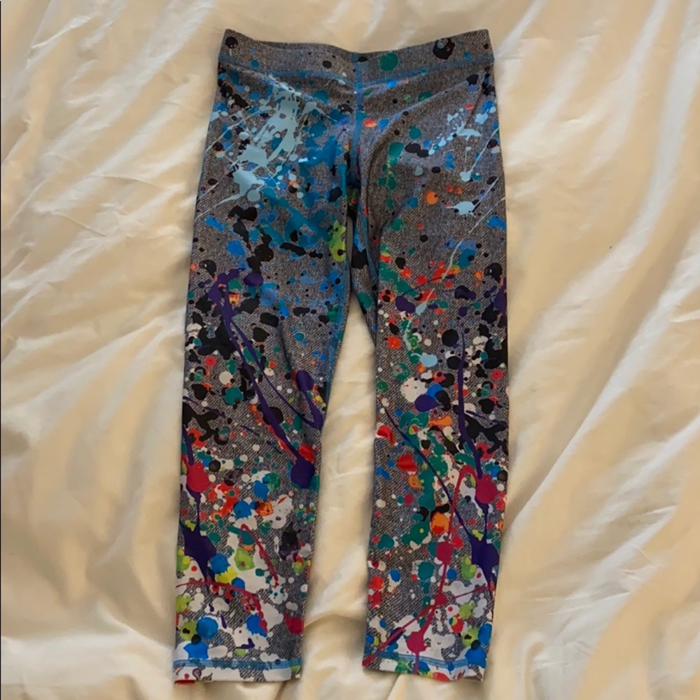 Faux denim paint splattered workout leggings